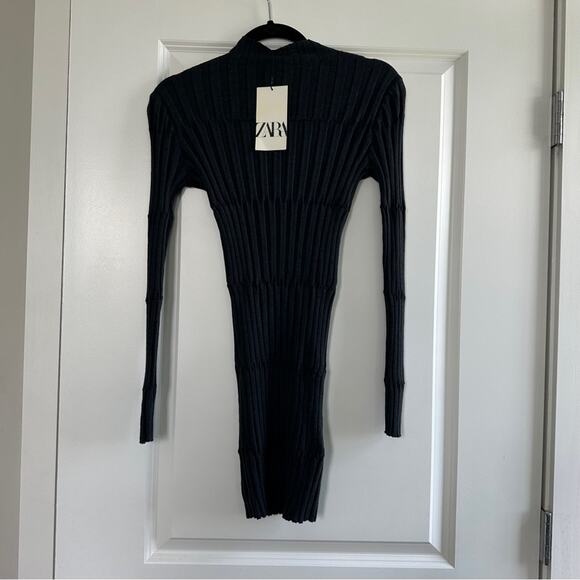 ZARA Mock Neck Ribbed Long Sleeve Dress - Picture 6 of 7